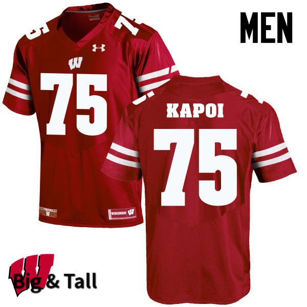 Wisconsin Badgers Men's #75 Micah Kapoi NCAA Under Armour Authentic Red Big & Tall College Stitched Football Jersey VQ40T42HH